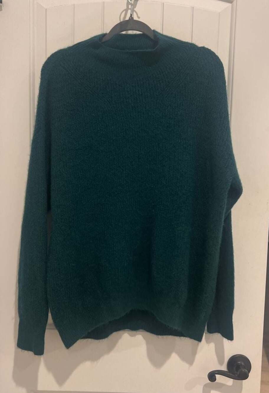 Express Dark Green Mock Neck Oversized Fuzzy Knit Sweater Medium